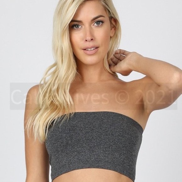 Stasia Other - Stasia Bandeau: Charcoal Gray Tube Crop Bra